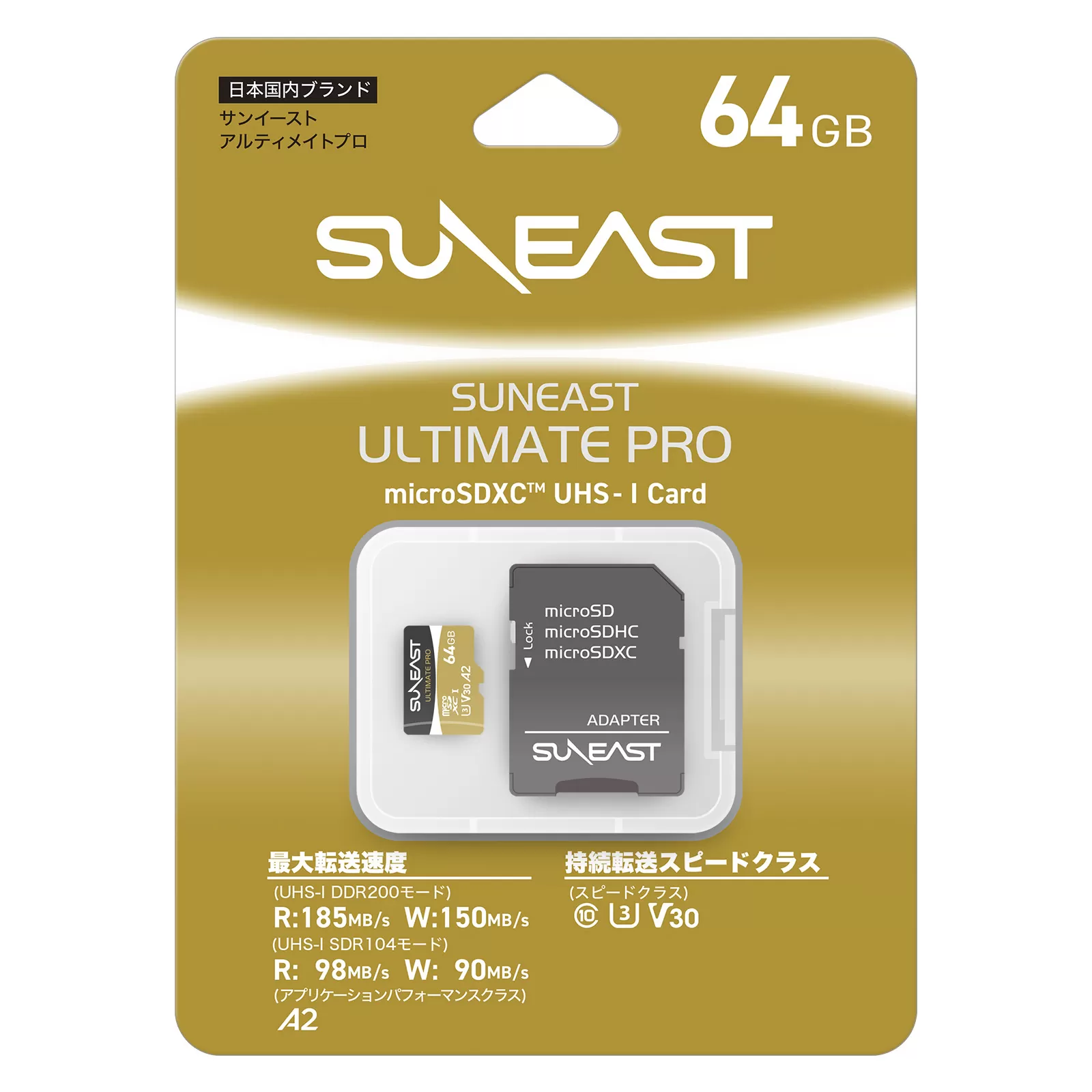 Thẻ nhớ SunEast microSDXC 64GB Gold Series – V30 Tốc độ 185 MB/s, quay video 4K