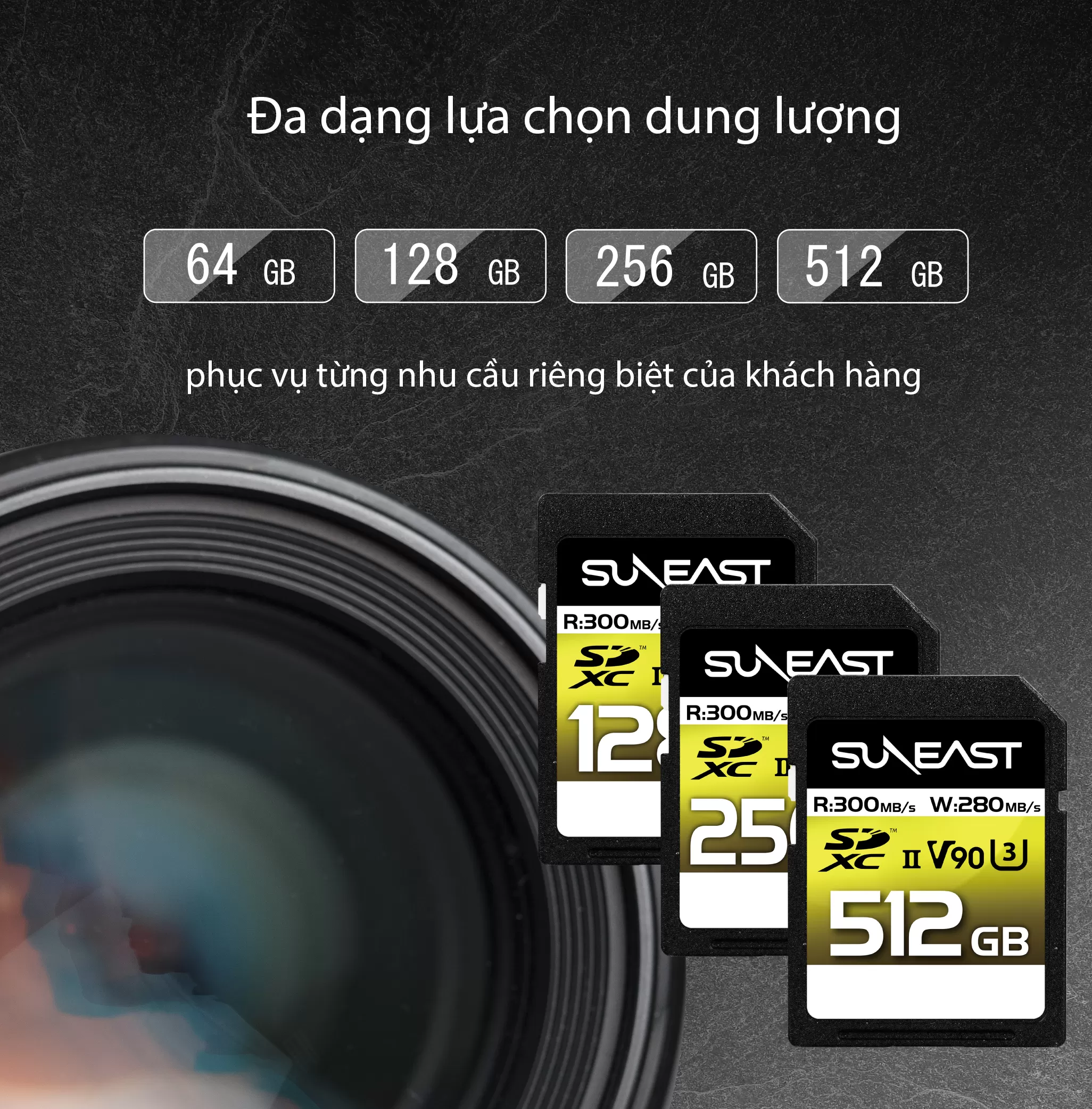 Thẻ nhớ SunEast SDXC 64GB | 128GB | 256GB Ultimate Pro UHS-II V90 - Tốc độ 300MB/s, hỗ trợ quay 8K+4K