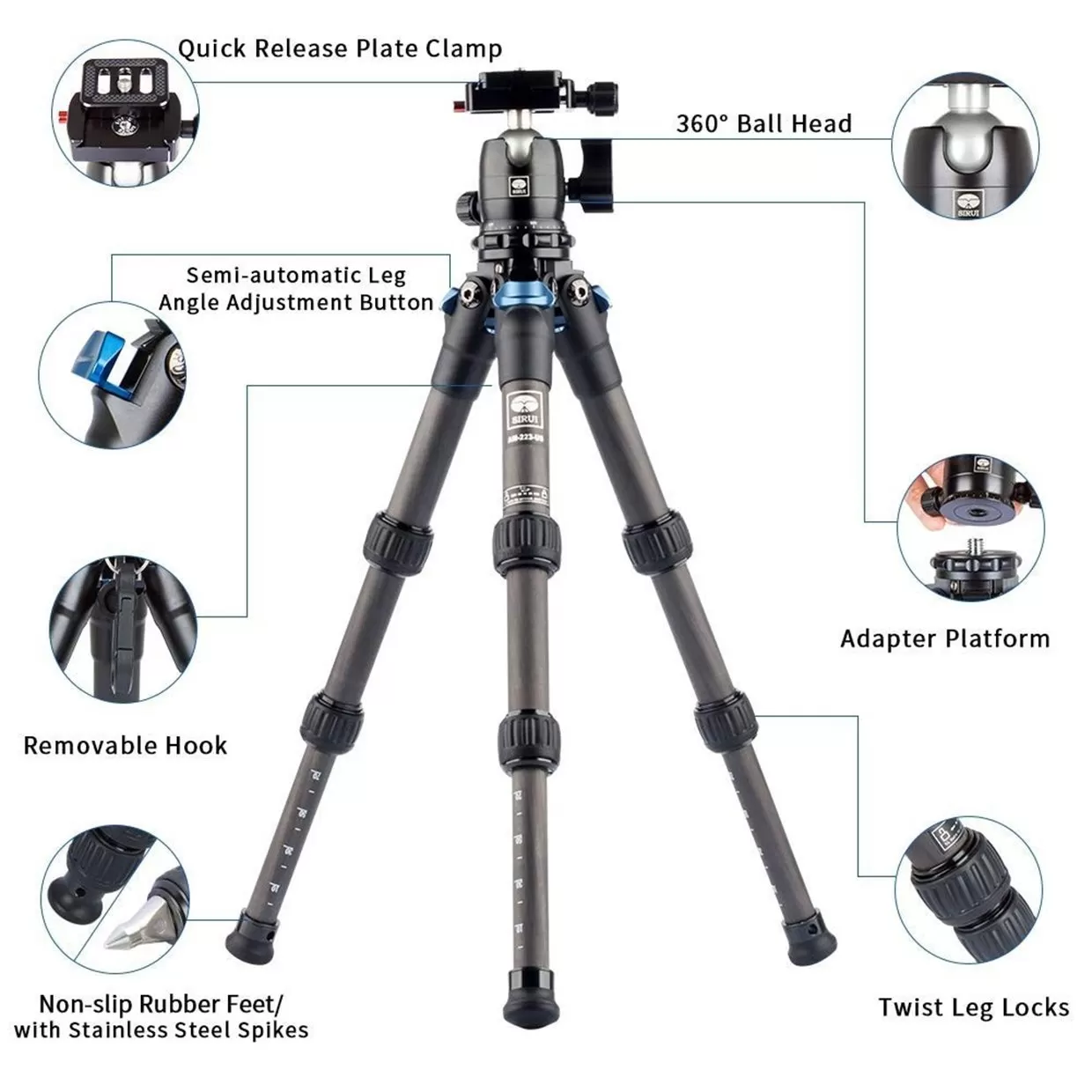 Chân máy ảnh CARBON SIRUI AM-223 +Ball Head B-00K.