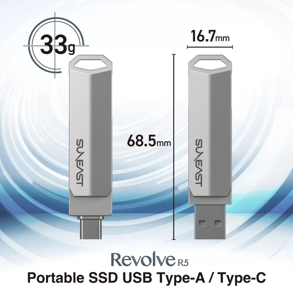 Ổ cứng SSD di động SunEast Revolve R5 256GB | 512GB | 1TB - tốc độ 500 MB/s, 2 cổng Type-A & Type-C