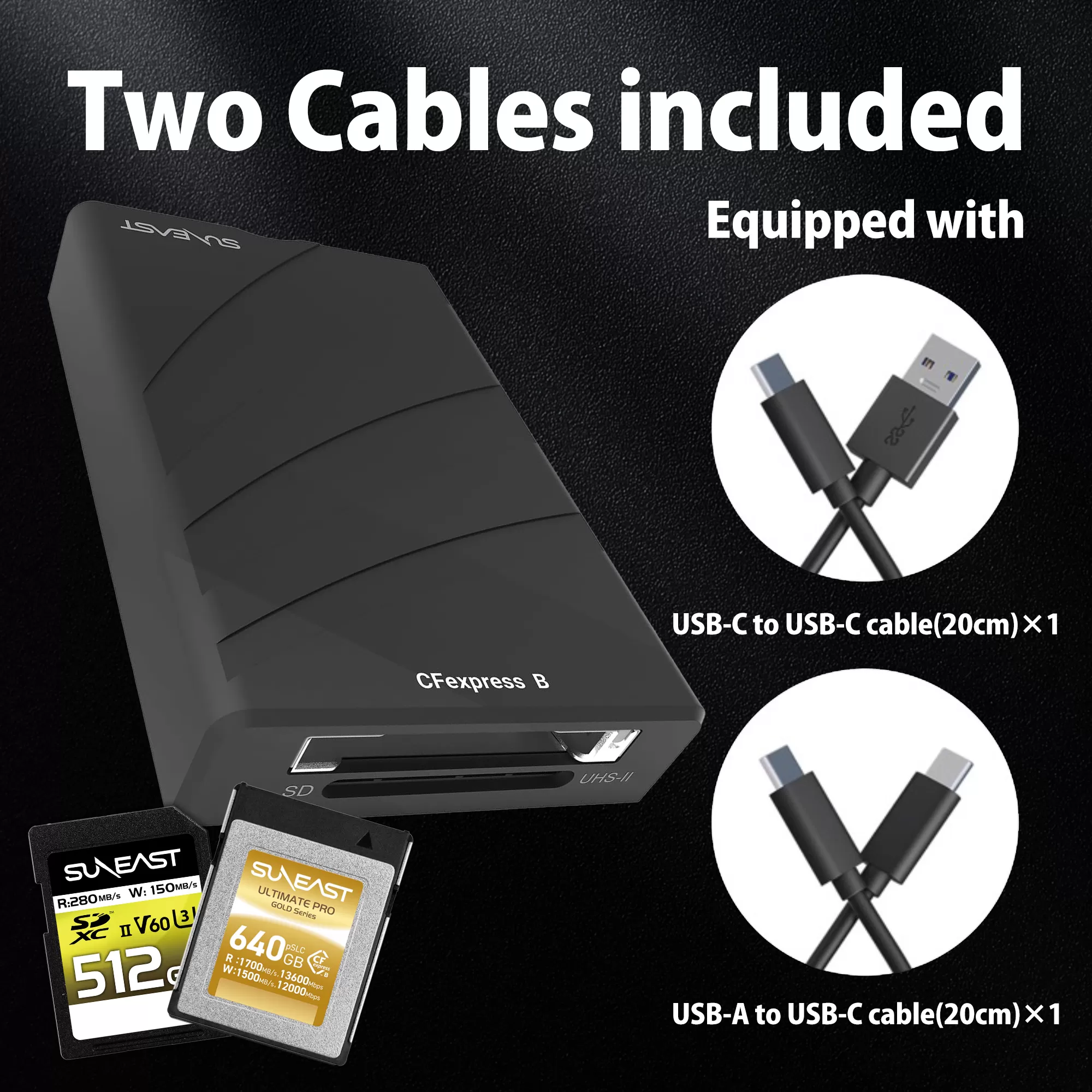 Đầu đọc thẻ/ Card reader SunEast CFexpress - B & SD tốc độ cao UHS-II (2 trong 1) - Cổng USB-C 3.2 và USB (A) 3.0