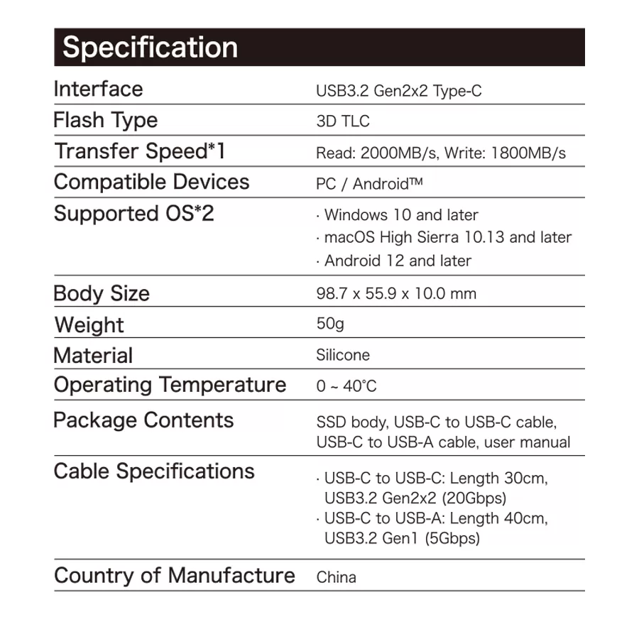 Ổ cứng di động SunEast SSD Gold Series 1TB | 2TB - USB Type C 3.2 Gen2x2, tốc độ 2000 MB/s