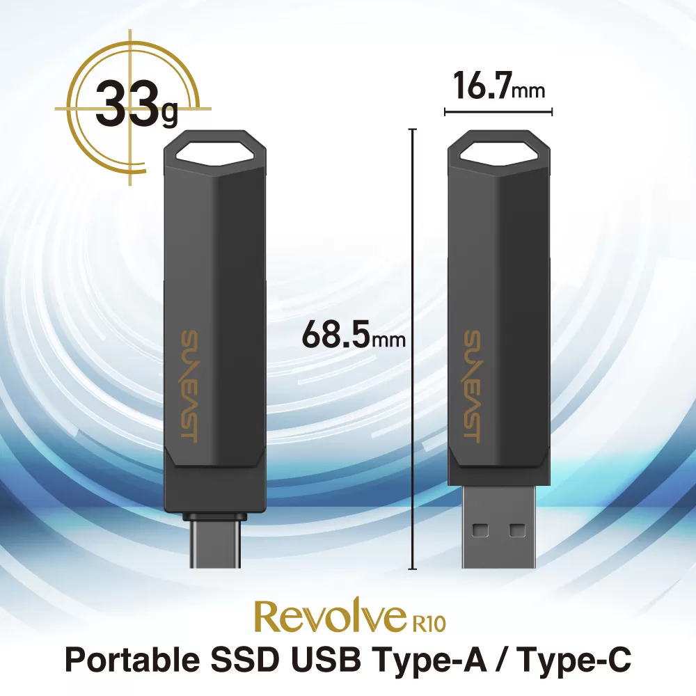 Ổ cứng SunEast SSD di động Revolve R10 512GB | 1TB - USB Type C + Type A 3.2 Gen2, tốc độ 1050 MB/s