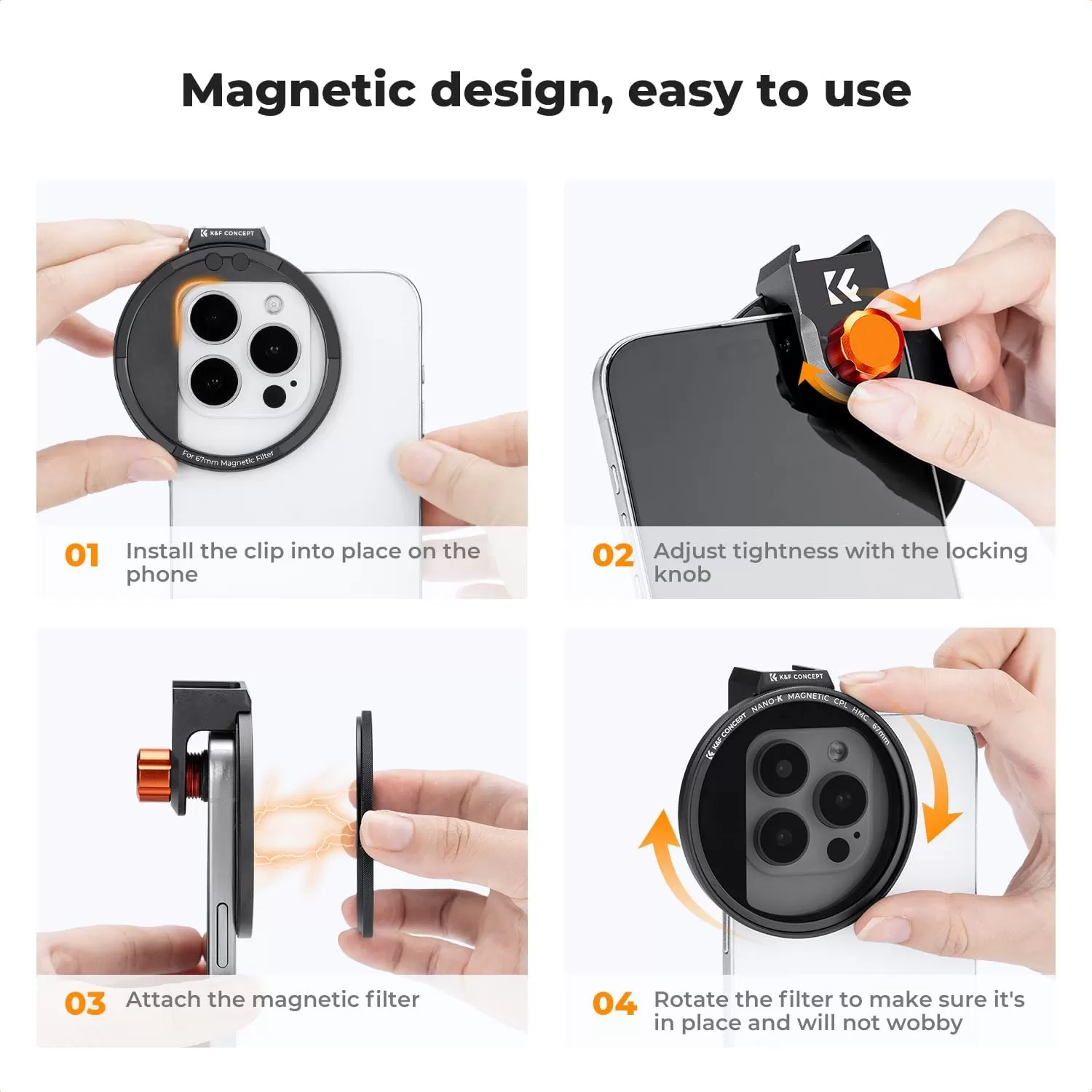 K&F Concept 67 mm CPL Magnetic Phone Lens Filter Kit - Dành cho điện thoại