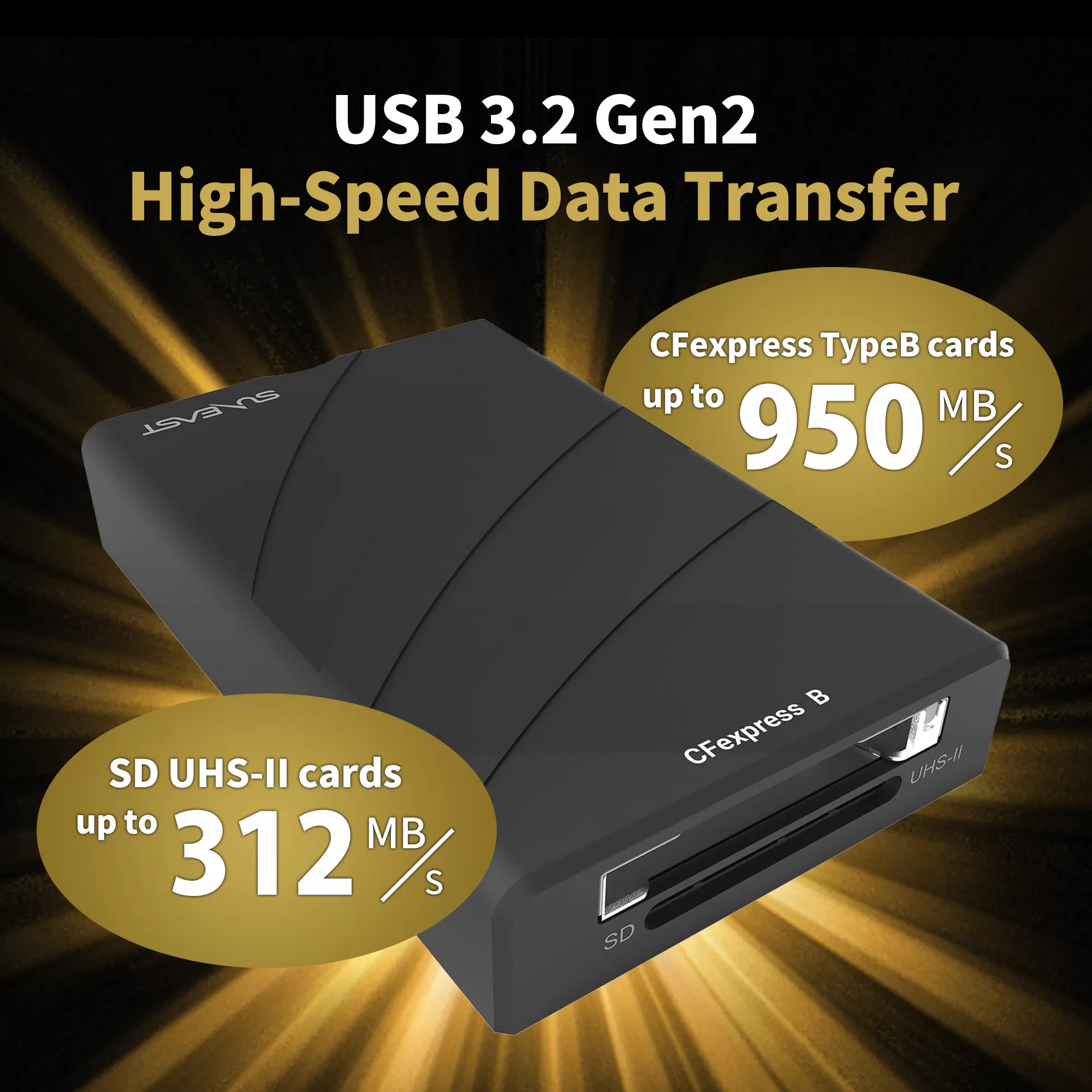 Đầu đọc thẻ/ Card reader SunEast CFexpress - B & SD tốc độ cao UHS-II (2 trong 1) - Cổng USB-C 3.2 và USB (A) 3.0