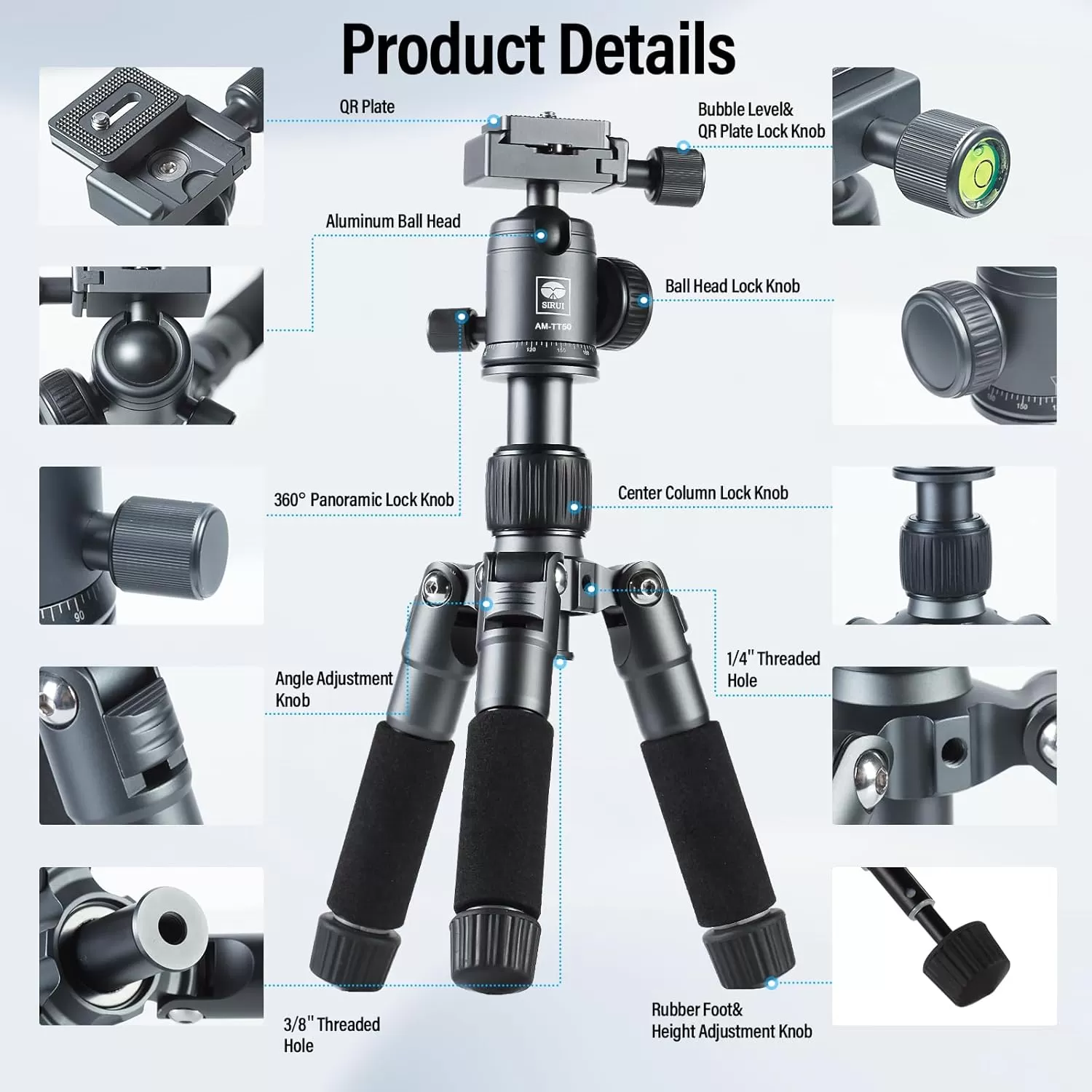 Chân máy Sirui mini AM-TT50 chân máy nhỏ gọn, tải trọng 10kg