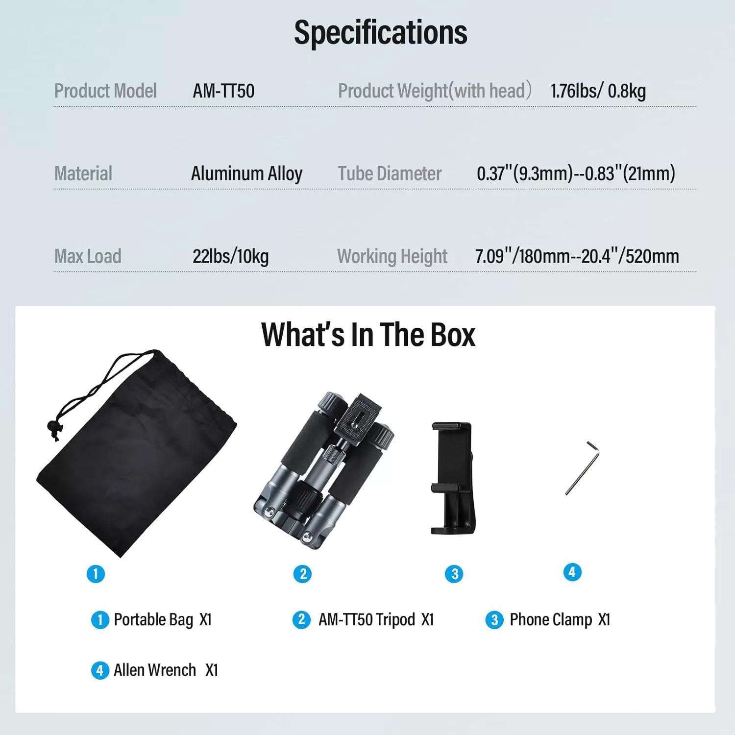 Chân máy Sirui mini AM-TT50 chân máy nhỏ gọn, tải trọng 10kg