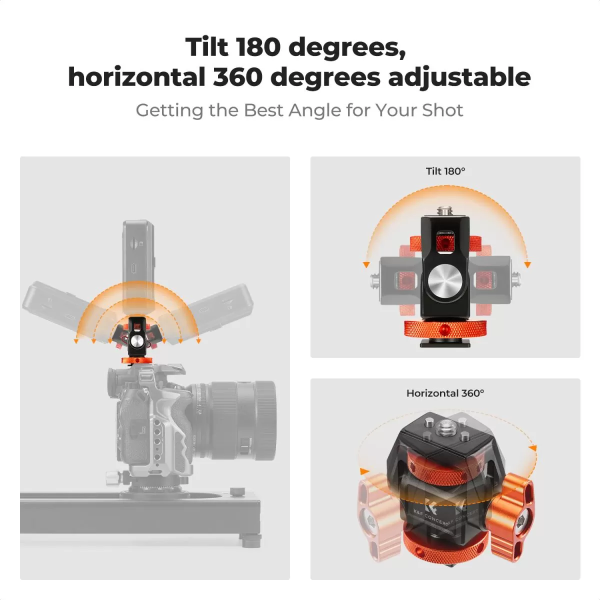 Giá đỡ K&F Concept cho màn hình quay phim xoay và nghiêng linh hoạt kèm đế cold shoe