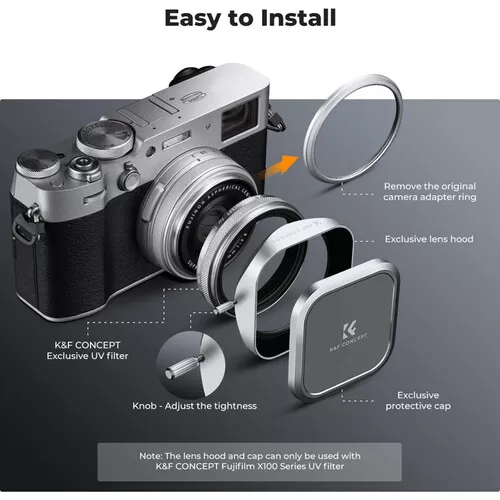 Bộ Lens Hood + Lens Cap K&F Concept cho FujiX100