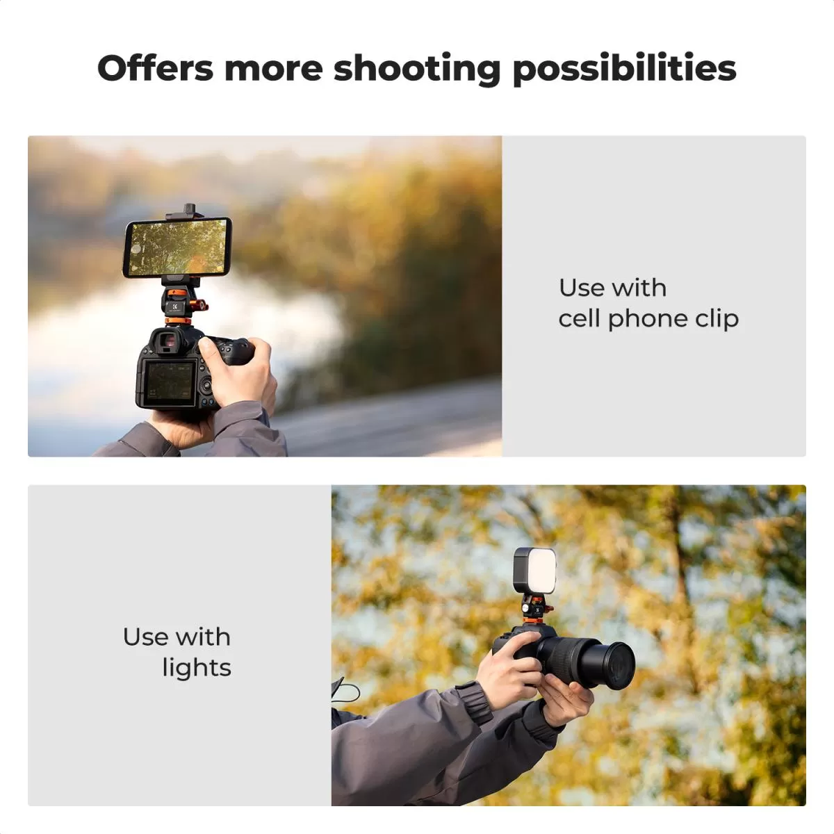 Giá đỡ K&F Concept cho màn hình quay phim xoay và nghiêng linh hoạt kèm đế cold shoe