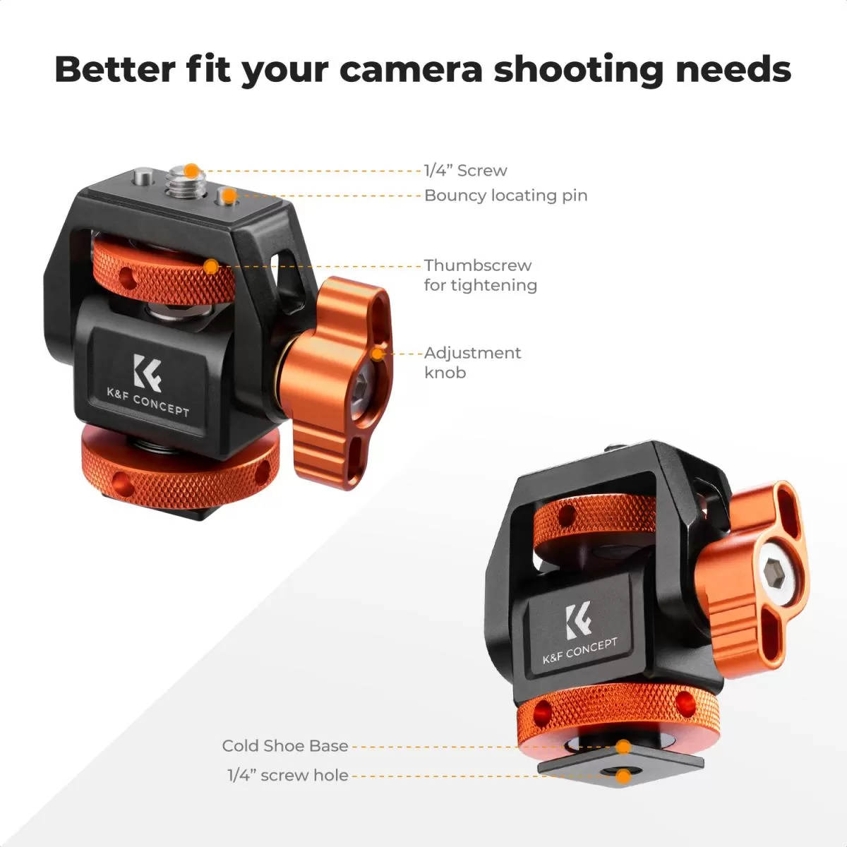 Giá đỡ K&F Concept cho màn hình quay phim xoay và nghiêng linh hoạt kèm đế cold shoe