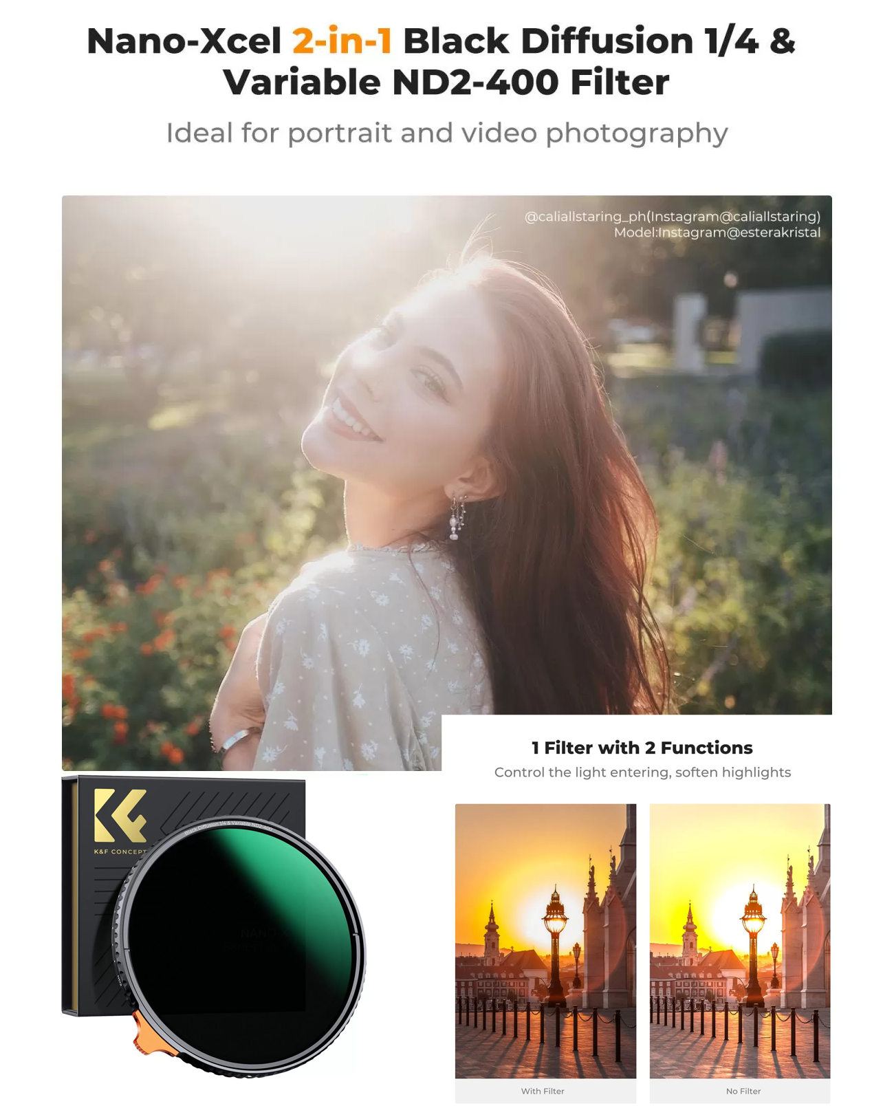 K&F Filter Black Mist 1/4 + ND2-400 ND Variable (filter 2 trong 1) - KF01.2021