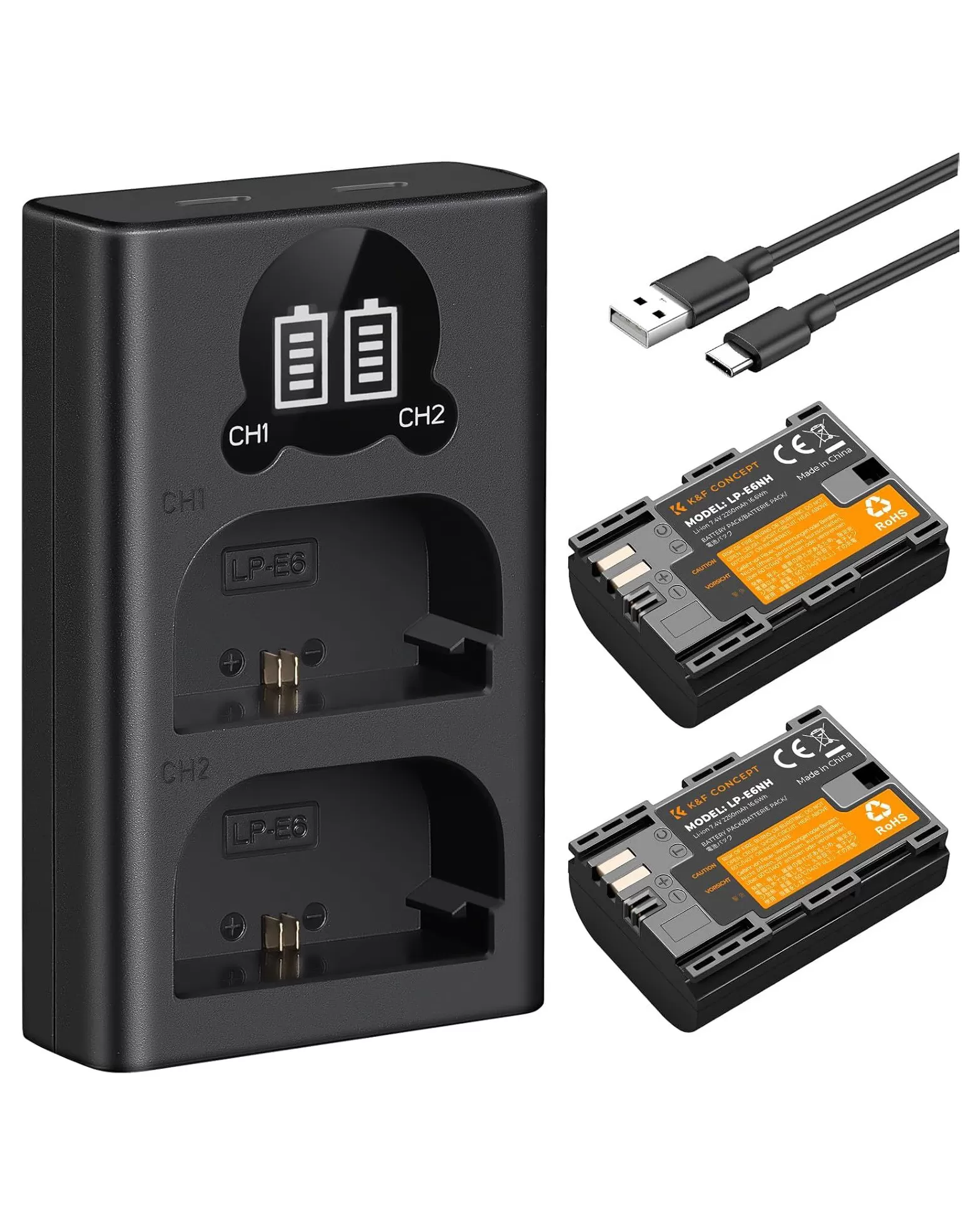 Bộ Dual LP‑E6NH Battery + Charger Kit - K&F Concept (bộ 2 pin 1 sạc đôi E6NH) - KF28.0021