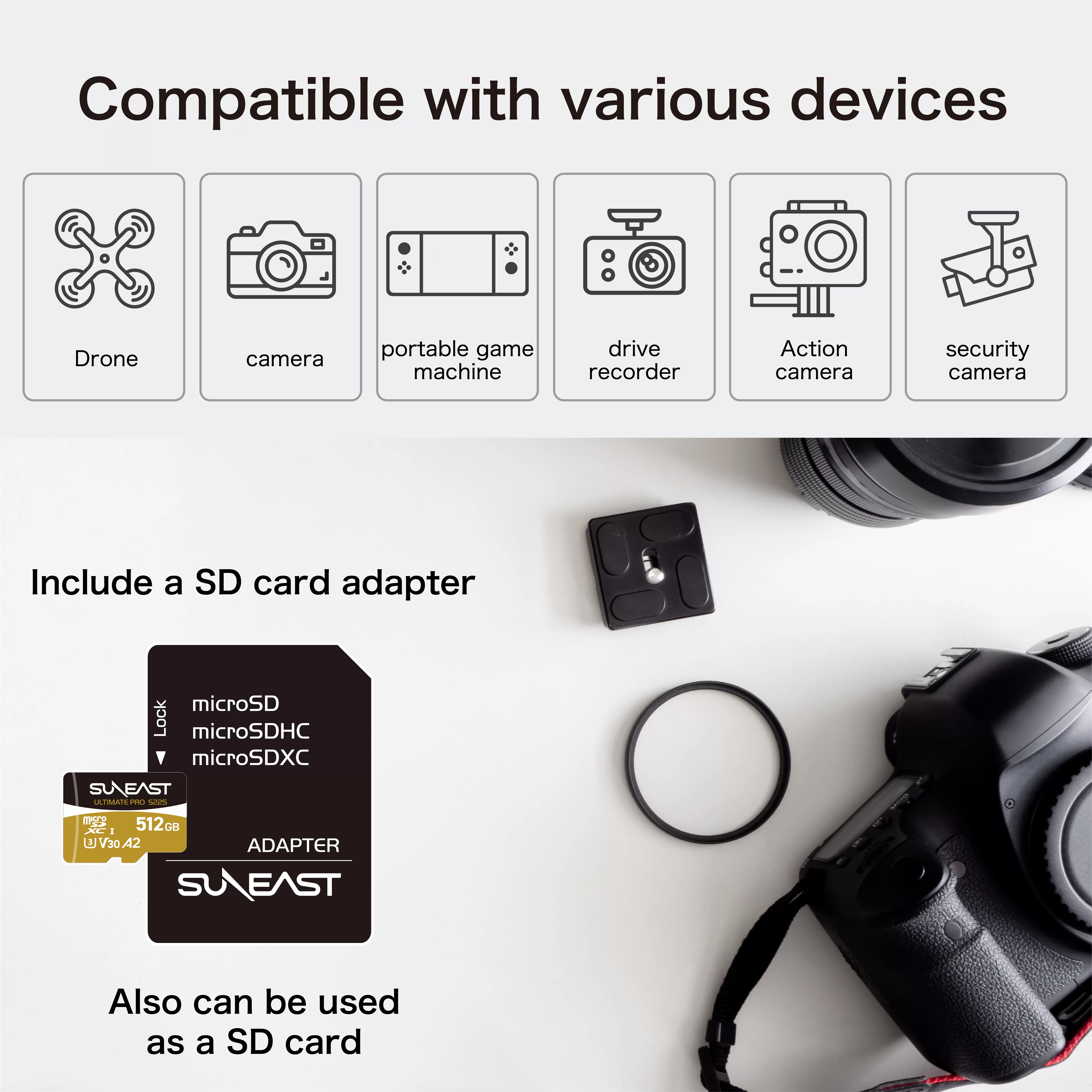 Thẻ nhớ SunEast microSDXC V30 64GB | 128GB | 256GB | 512GB S225 Series – Tốc độ 208MB/s, quay video 4K