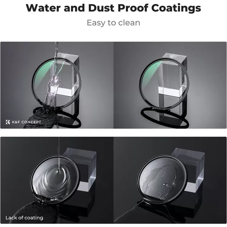 Filter UV K&F Concept MCUV kính siêu cứng, đánh bóng hai mặt, chống nước, chống trầy xước, phủ xanh chống phản xạ