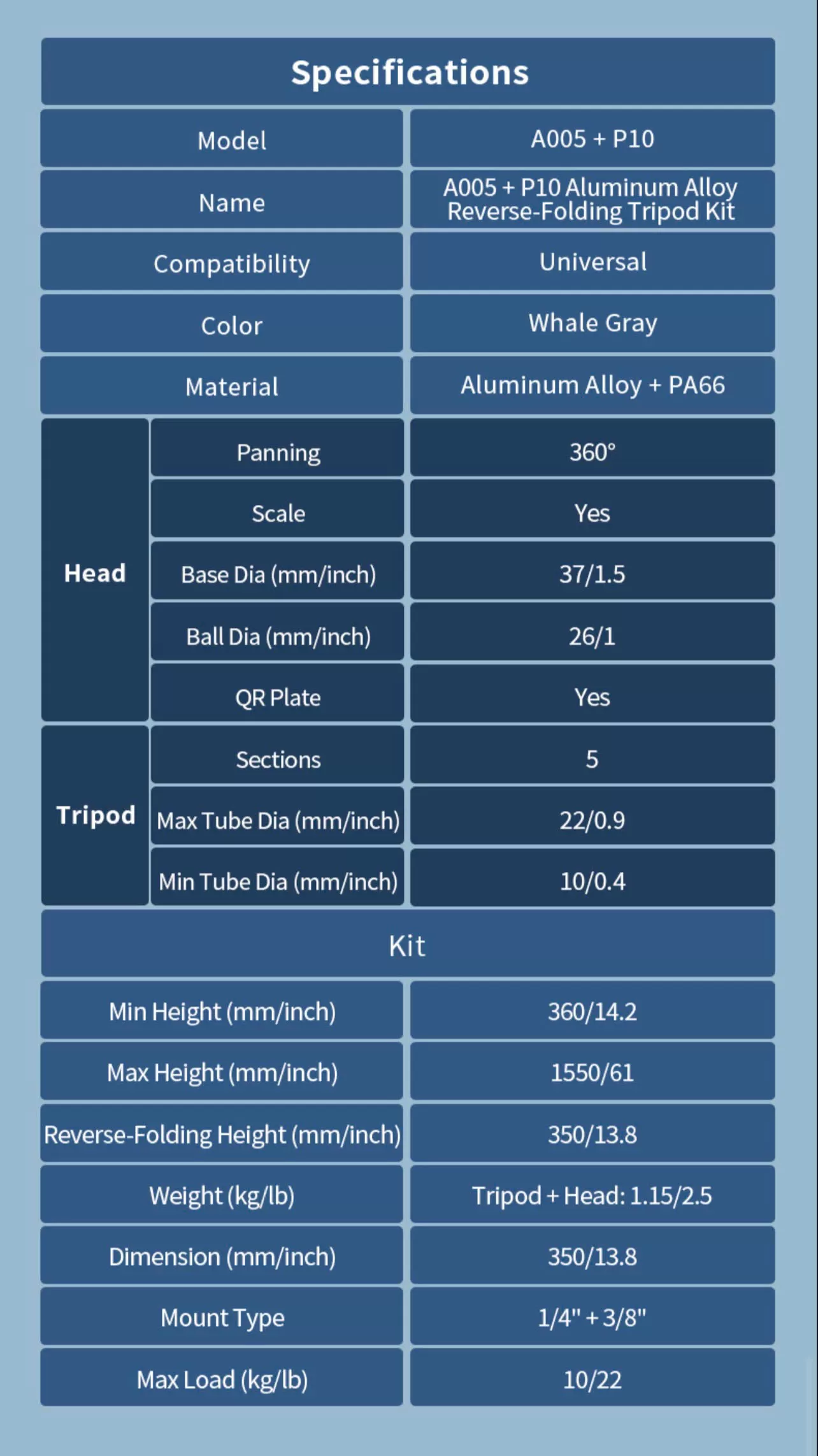Chân Máy Ảnh SIRUI A005 + Đầu Bi P10 Cao 1.55m – Tripod Chuyên Nghiệp Cho Máy Ảnh Mirrorless & Điện Thoại