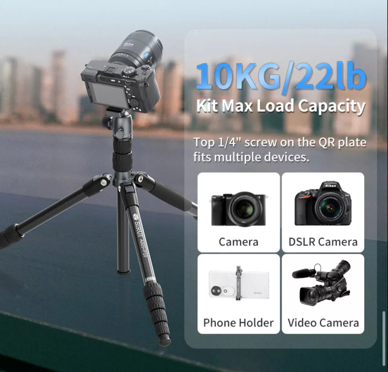 Chân Máy Ảnh SIRUI A005 + Đầu Bi P10 Cao 1.55m – Tripod Chuyên Nghiệp Cho Máy Ảnh Mirrorless & Điện Thoại